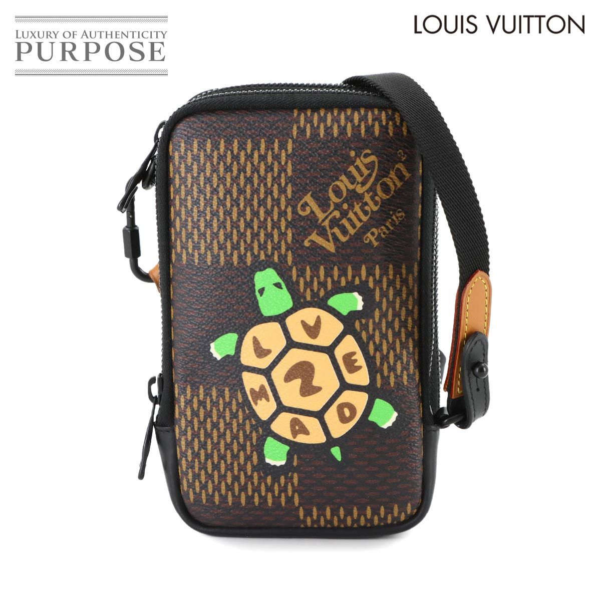 ルイ ヴィトン LOUIS VUITTON ダミエ ジャイアント ダブル フォン ポーチ ショルダー バッグ N 40377 NIGOコラボ 亀