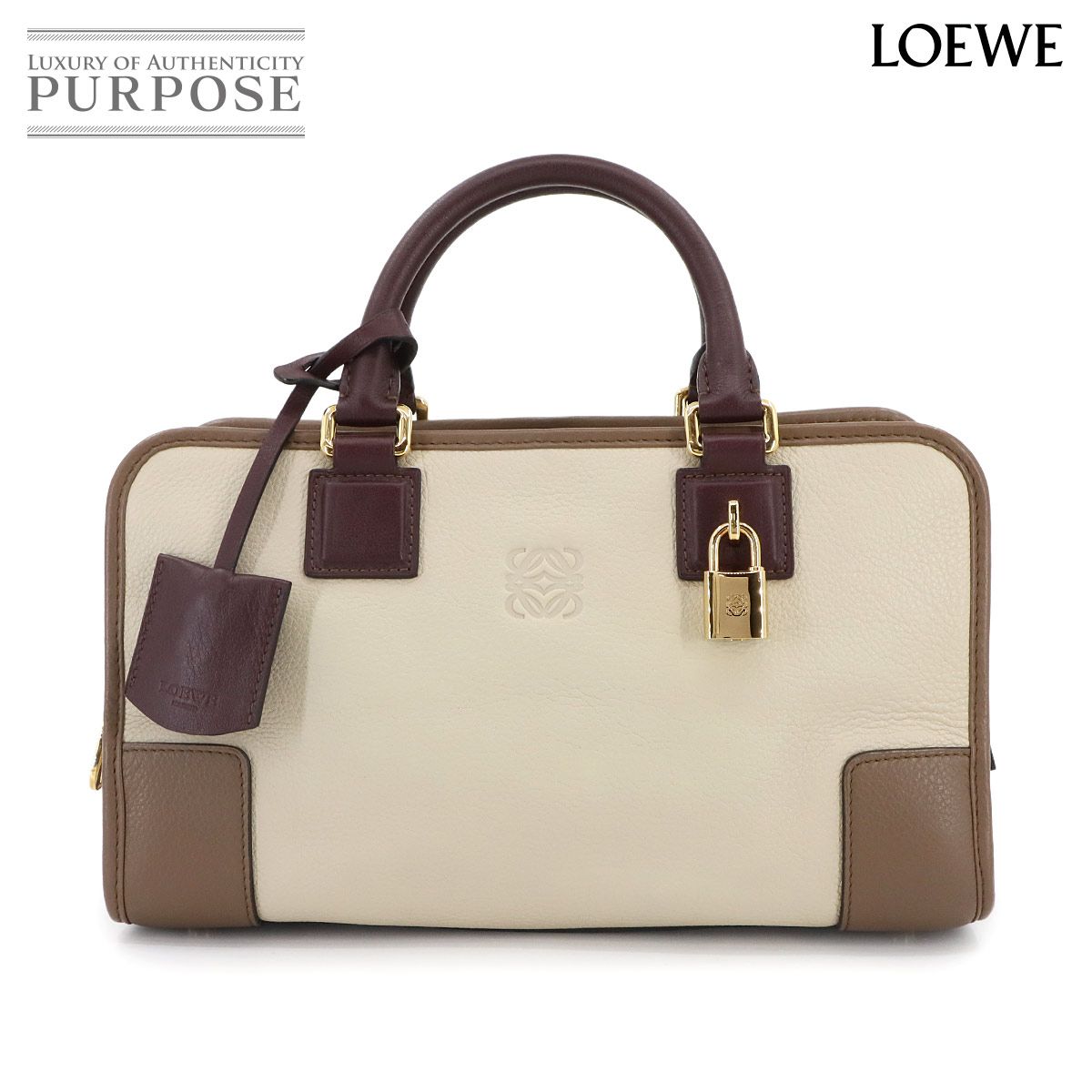 新品同様 ロエベ LOEWE アマソナ 28 ハンド バッグ レザー ベージュ