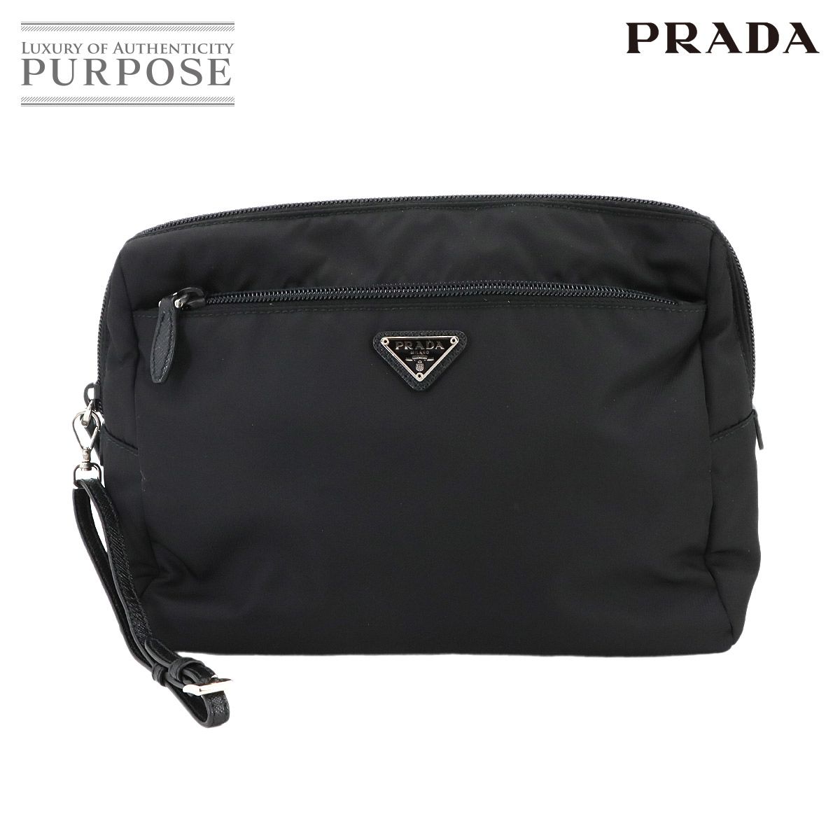 プラダ PRADA ポーチ ナイロン ブラック シルバー 金具 トライアングル ロゴ Pouch