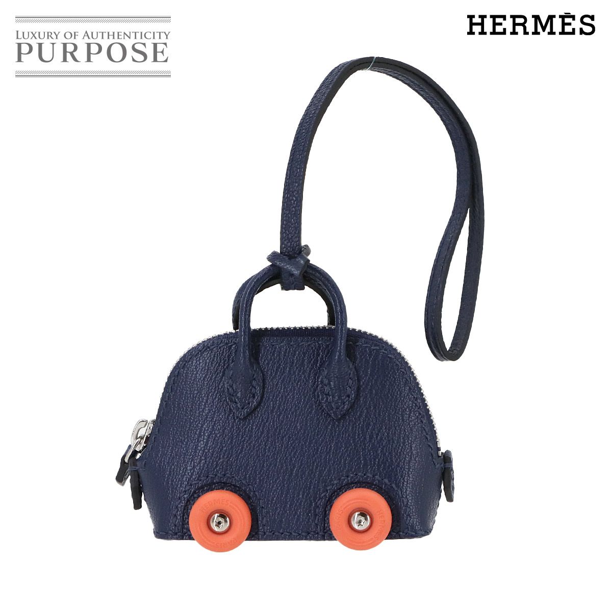 エルメス HERMES ボリード オン ホイールズ バッグ チャーム シェーブル ブルーサフィール W刻印