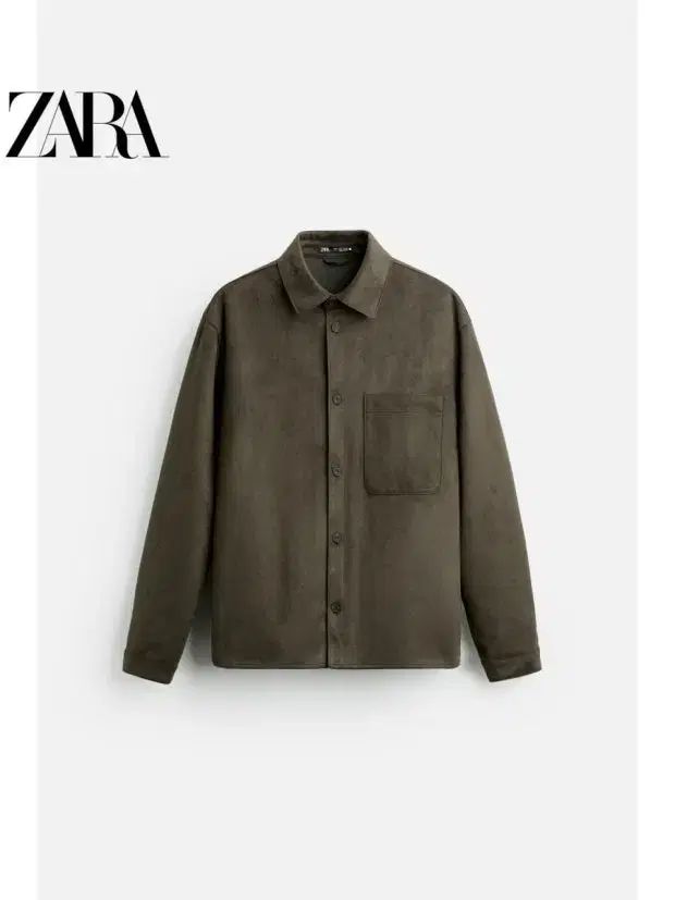 ザラ スウェード オーバーサイズシャツ カーキ m