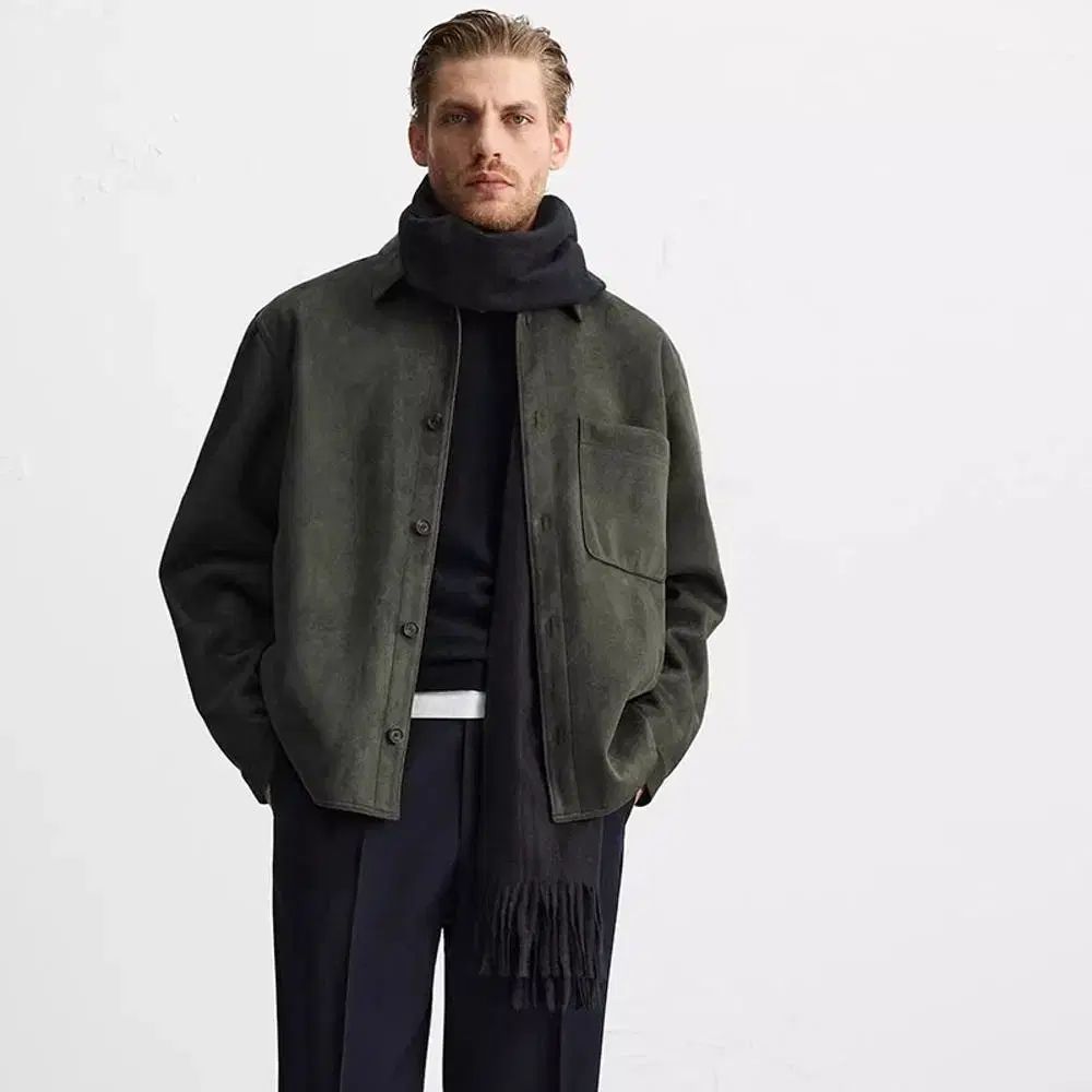 ザラ スウェード オーバーサイズシャツ カーキ m