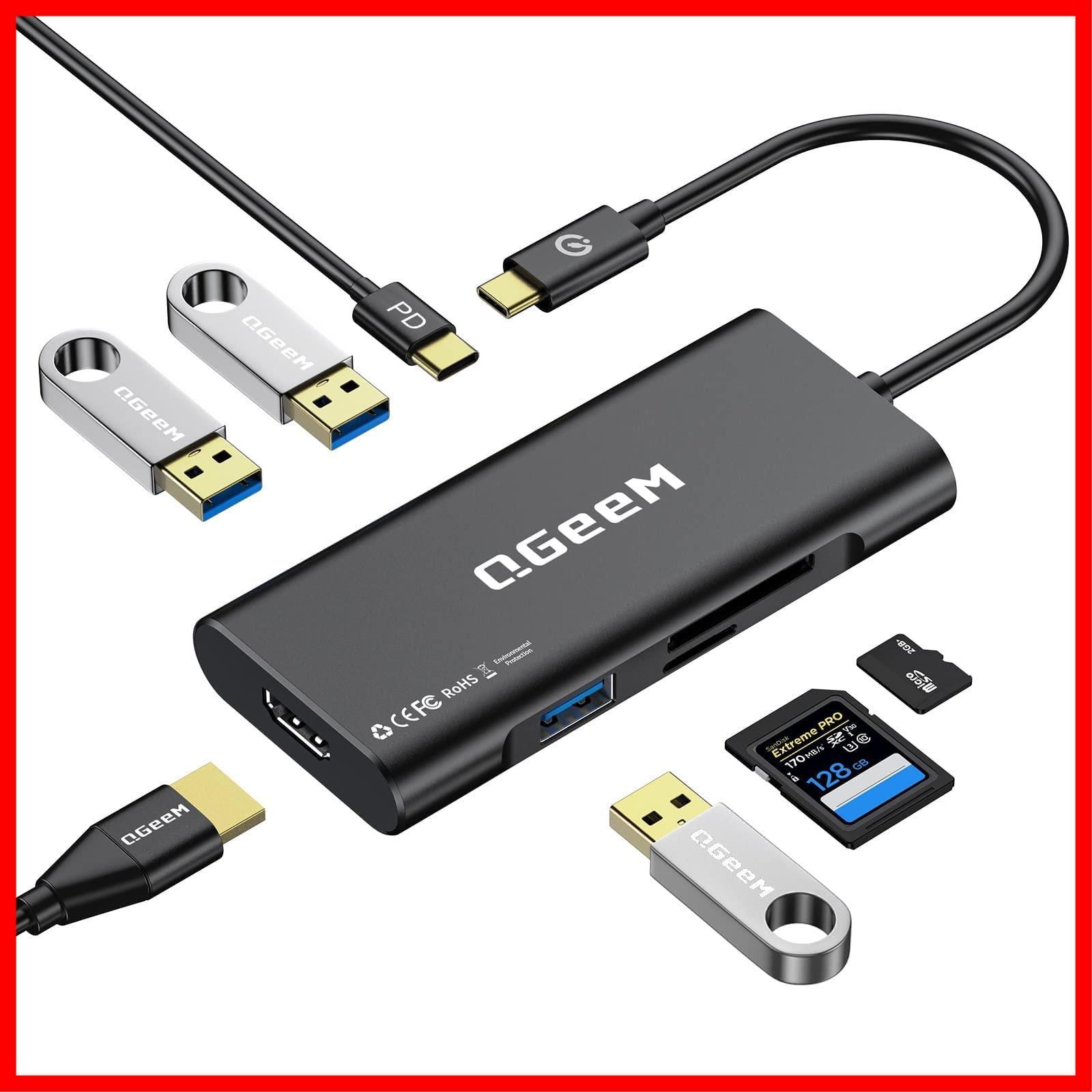 100 W PD 3 x 7 in 1ドングル USB 0 SD TFカードリーダー MacBook iPad Dell C XPSなどに対応 QGeeM ブラック