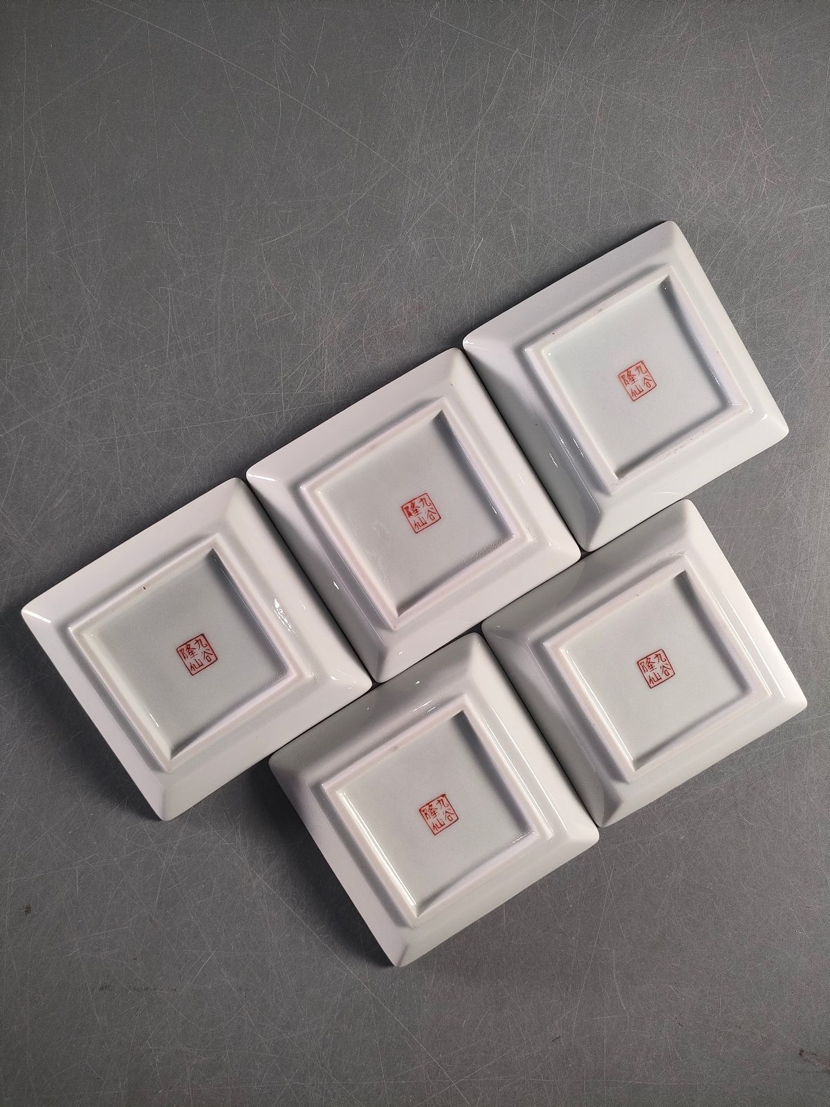 S18-4/九谷焼/隆仙窯/花鳥文銘々皿5客/共箱/角皿/豆皿/飾皿/懐石道具