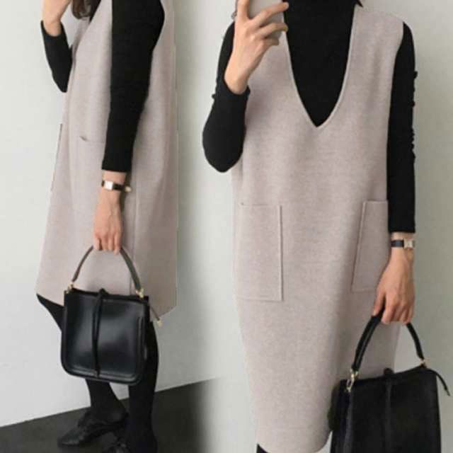 ウールタッチ ジャンパースカート チュニック ウール調 ワンピース