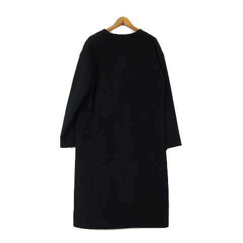 INED イネド カシミヤ混　ウール ノーカラー ロングコート 13号　ブラック イネド INED コート ノーカラー ロングコート カシミヤ ウール