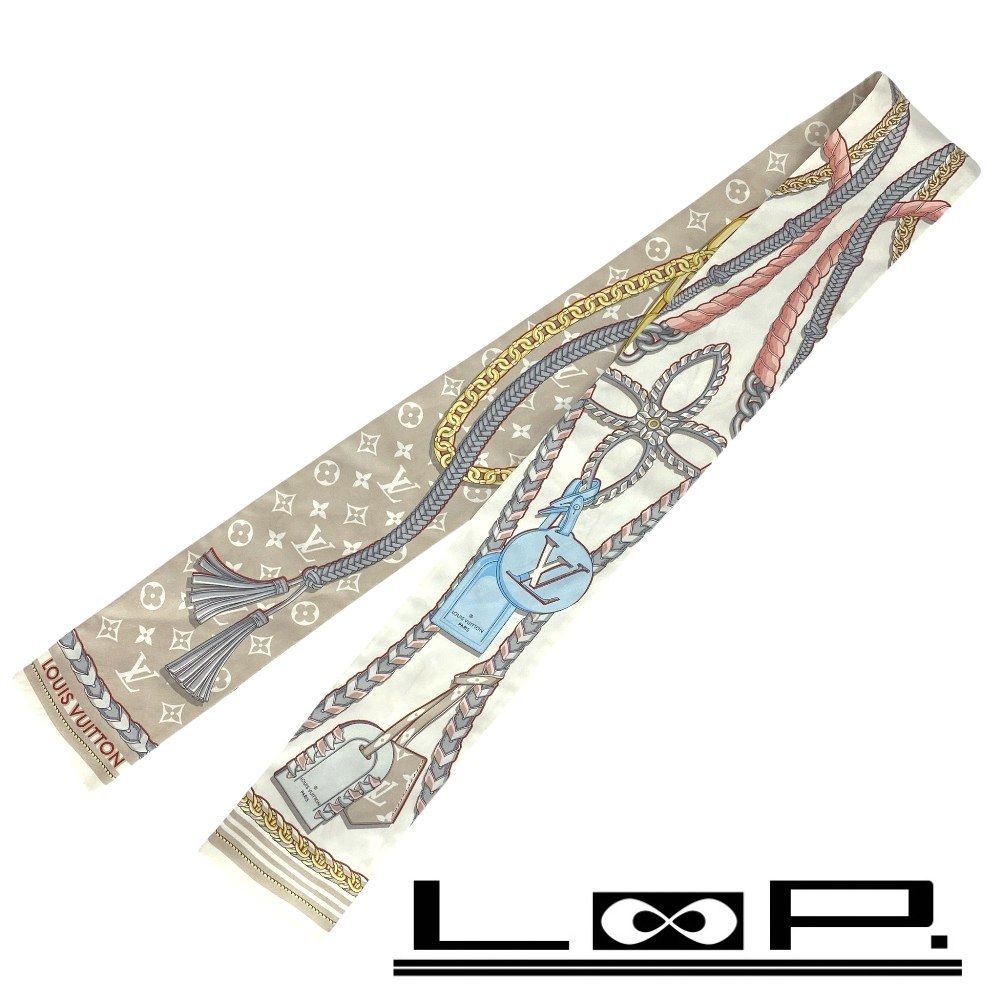 ルイヴィトン バンドー ツイリー スカーフ ストラップ シルク ホワイト ベージュ M 77698 箱 27066 3