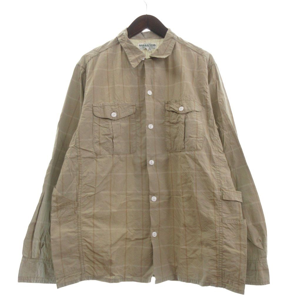ササフラス SASSAFRAS GARDENER OPEN HALF ガーデナー オープン ハーフ シャツ 長袖 チェック コットン ベージュ M