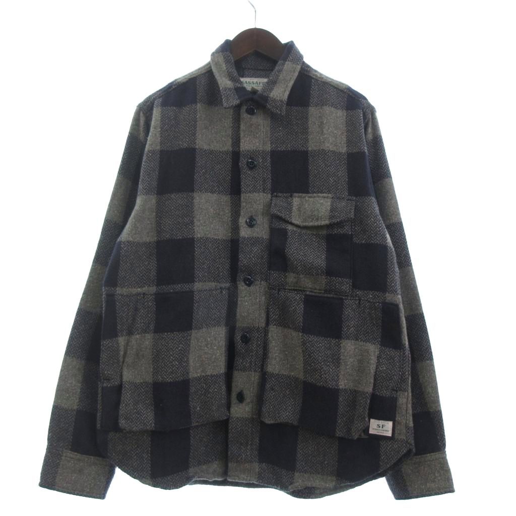 ササフラス SASSAFRAS DIGS CREW HALF Wooly Herringbone Check ディグス クルー ハーフ シャツジャケット 長袖 チェック コットン グレー M
