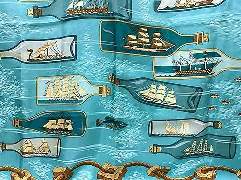 HERMES フランス製 エルメス カレ90 ボトルシップ柄 レディース スカーフ＿S 17＿セルモアから ＿s 0195 r 17