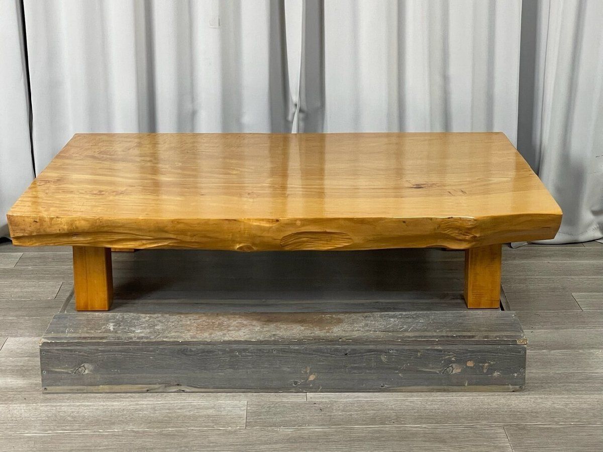 XC89 栃材 一枚板 総無垢 座卓 杢 ちぢみ 座敷机 ちゃぶ台/神奈川県