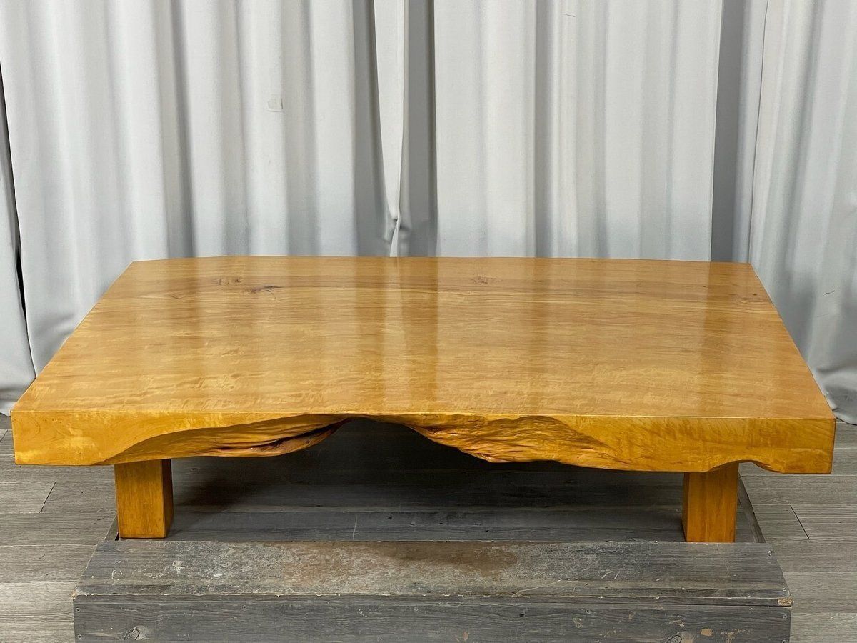 XC89 栃材 一枚板 総無垢 座卓 杢 ちぢみ 座敷机 ちゃぶ台/神奈川県