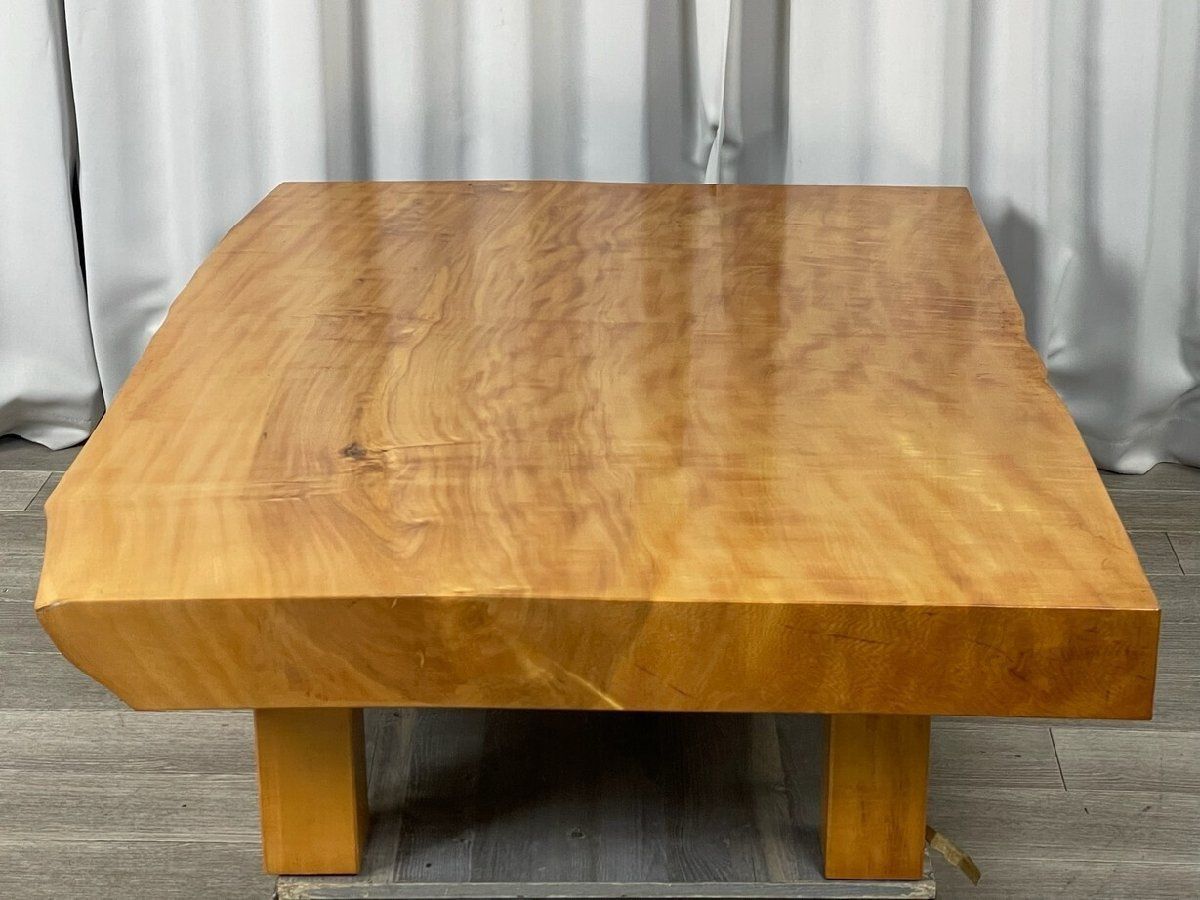 XC89 栃材 一枚板 総無垢 座卓 杢 ちぢみ 座敷机 ちゃぶ台/神奈川県