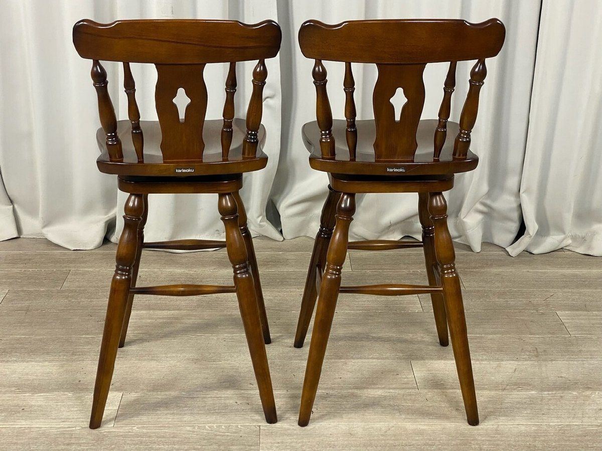 GV13 カリモク コロニアル カウンター チェア2脚セット ダイニング