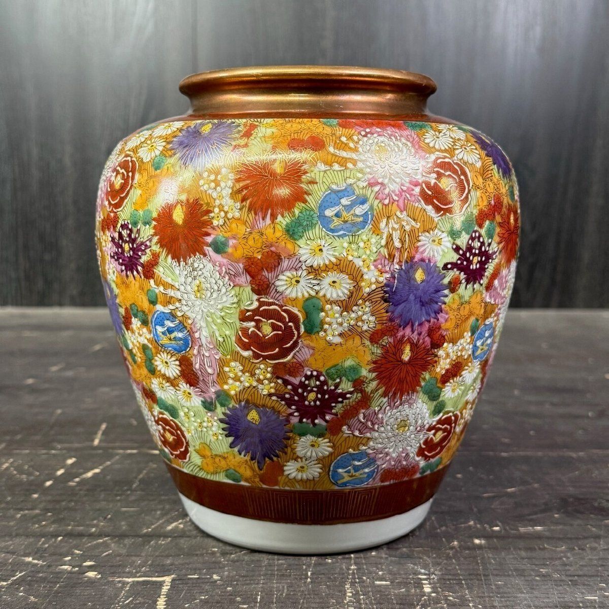 九谷焼　壺　花瓶　アンティーク F2586 九谷 花瓶 金彩 花器 壺 骨董 九谷焼 花入/M4 - メルカリ