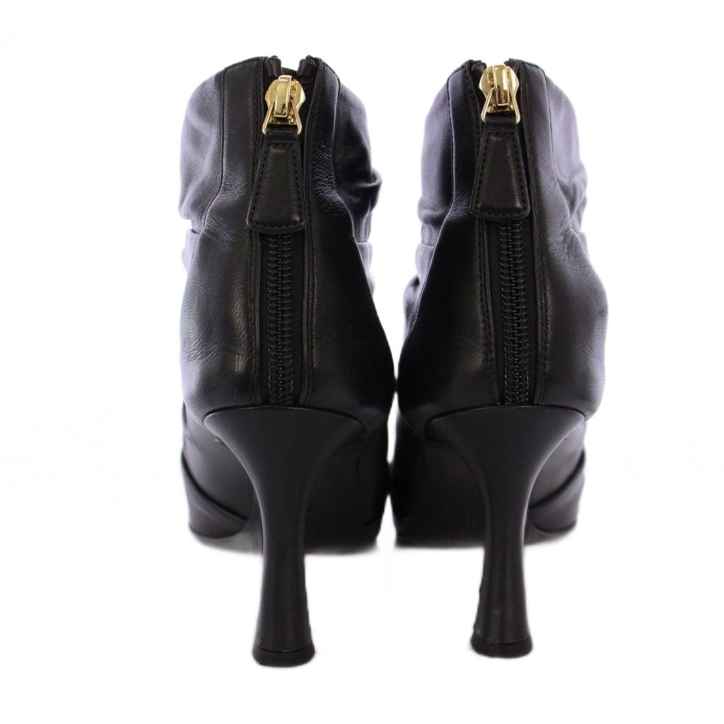 シャネル CHANEL ブーティ ショートブーツ オープントゥ レザー 37C 黒