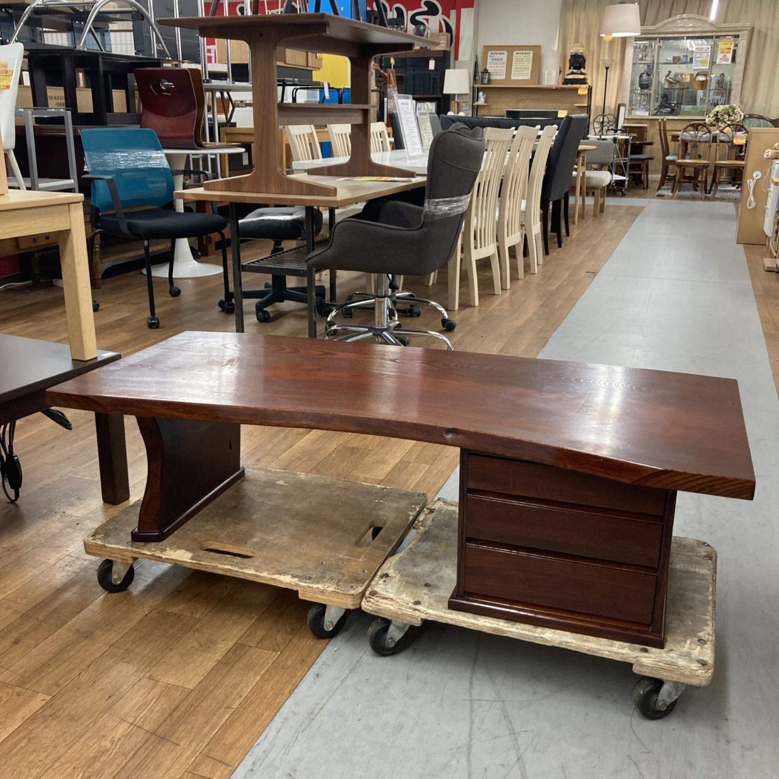 名古屋市近郊送料設置無料 S 238 一枚板座机 文机 ローテーブル レトロ家具 幅120 cm