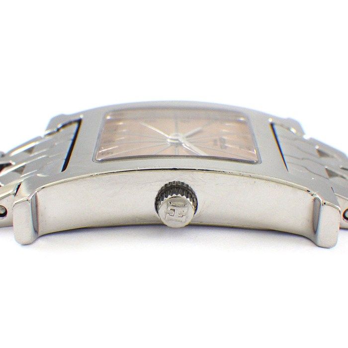 エルメス HERMES 腕時計 Hウォッチ HH 1.210 スクエア ピンクギョーシェ文字盤 SS クオーツアナログ