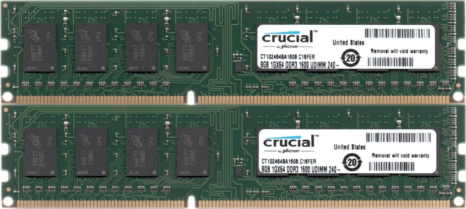 Crucial PC3-12800U (DDR3-1600) 8GB x 2枚組 合計16GB 240ピン DIMM