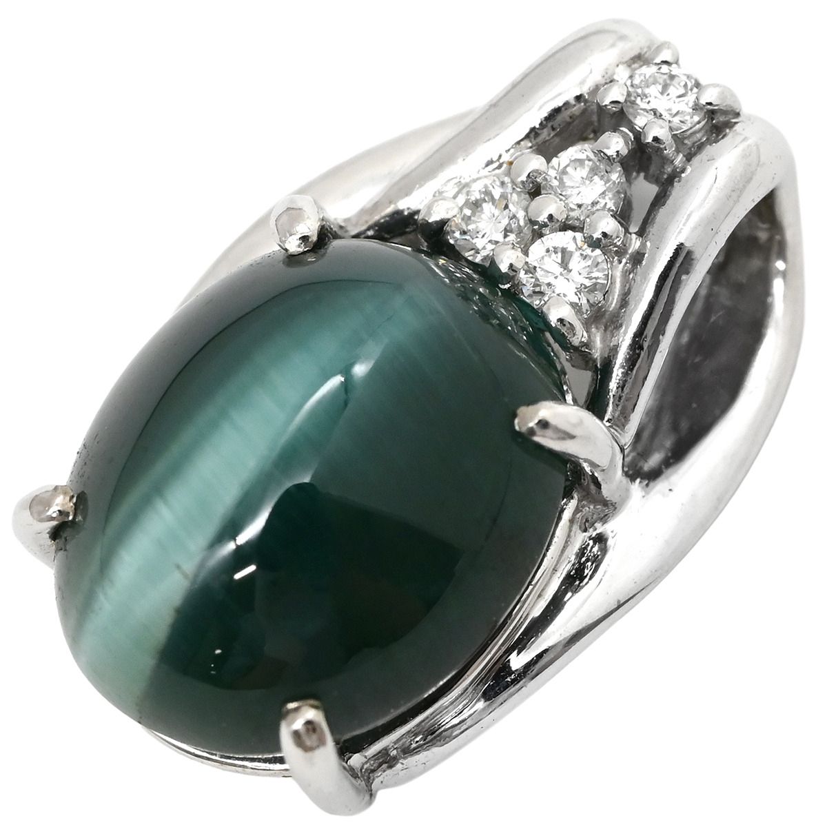 ペンダントトップ トルマリン キャッツアイ ダイヤ ホワイトゴールド 緑 オーバルカボションカット 18 K 18金 ネックレストップ 天然石