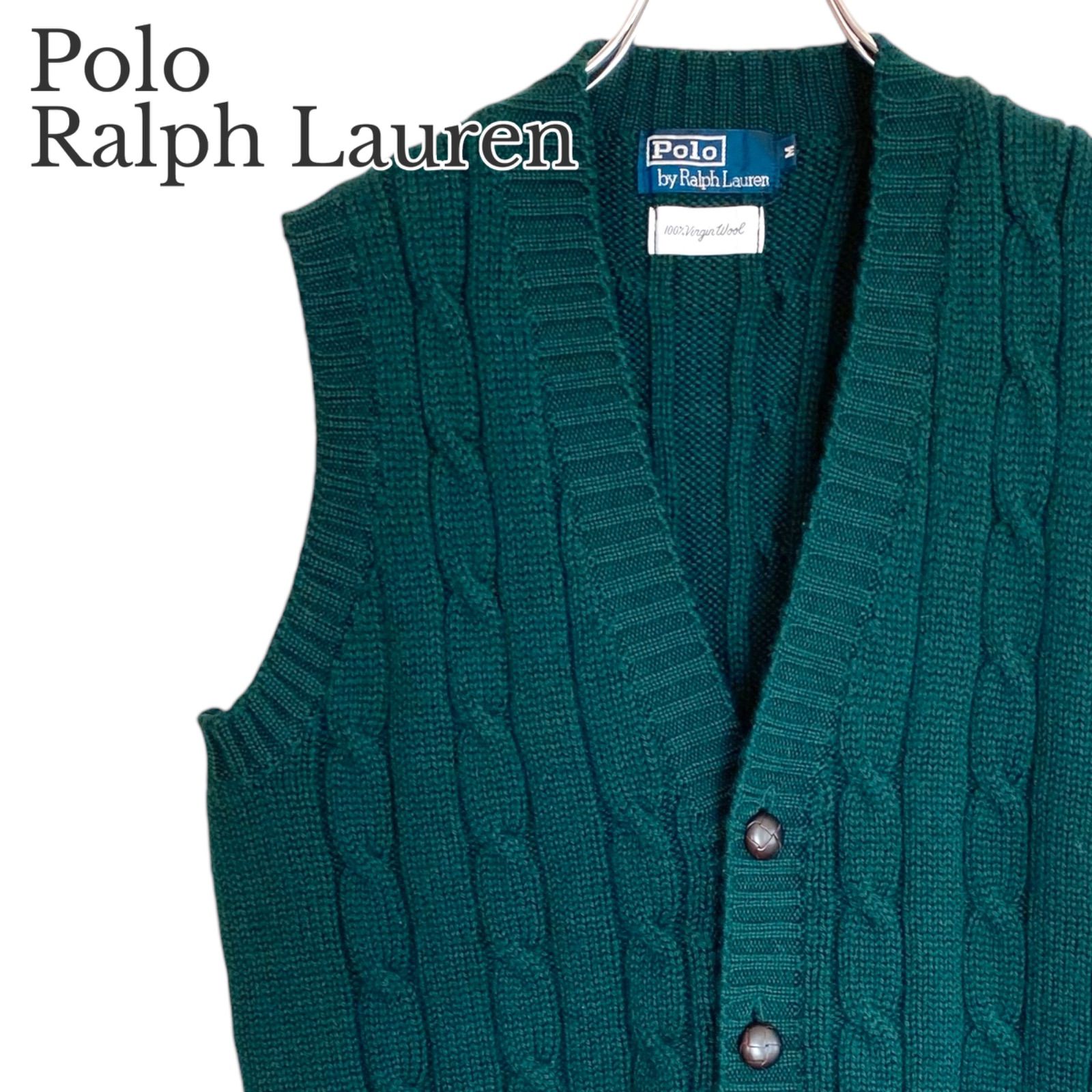 Polo by Ralph Lauren ポロ ラルフローレン ケーブルニットカーディガン M レディース 深緑系 ウール カジュアル 長袖 ボタン留め 着回し万能 ニットアウター 825 KZ