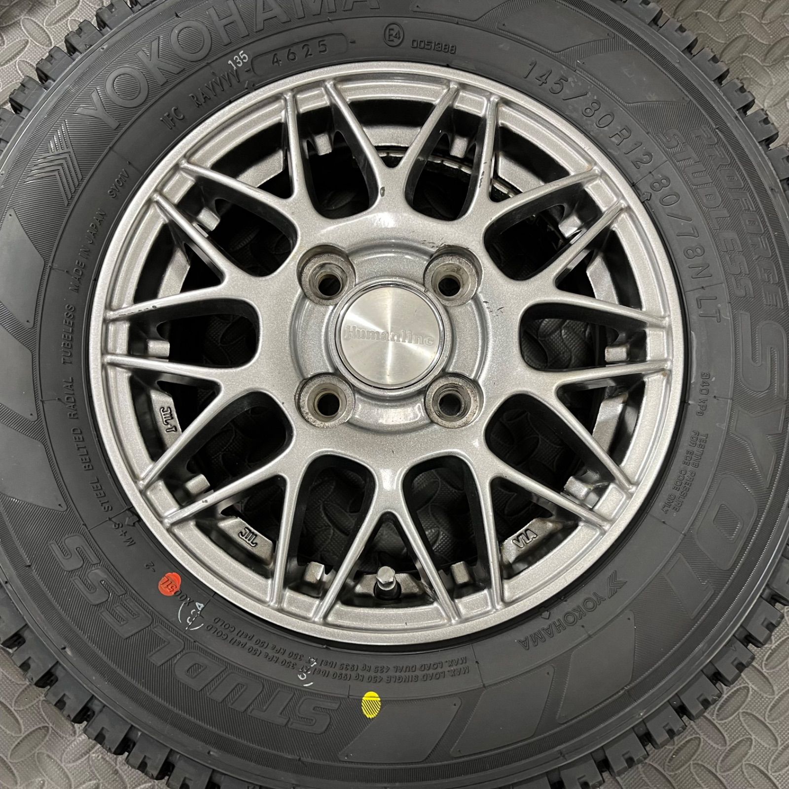  25年製 タイヤ 145 80 R 12 78 N LT ヨコハマ SY 01 V トレジャーワン ヒューマンライン MM 02 ハイゼット エブリィ サンバー スタッドレスタイヤ 冬タイヤ 1233 12インチ以下 タイヤ ホイールセット
