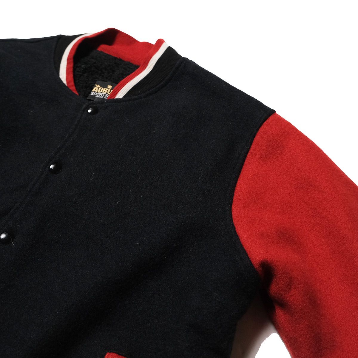 90 s オーバーン スポーツウェア 裏ボア ウール スタジャン XL 黒×赤 アワードジャケット スタジアムジャケット アメリカ製 アメリカ古着 ビンテージ ヴィンテージ スタジャン ジャケット アウター メンズ