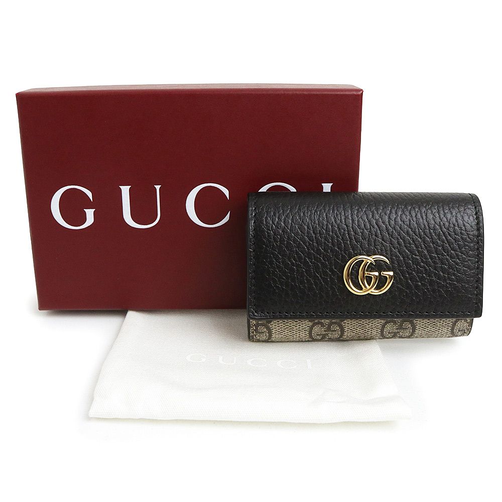 グッチ GGマーモント ダブルG バイカラー 6連 キーケース GGスプリーム