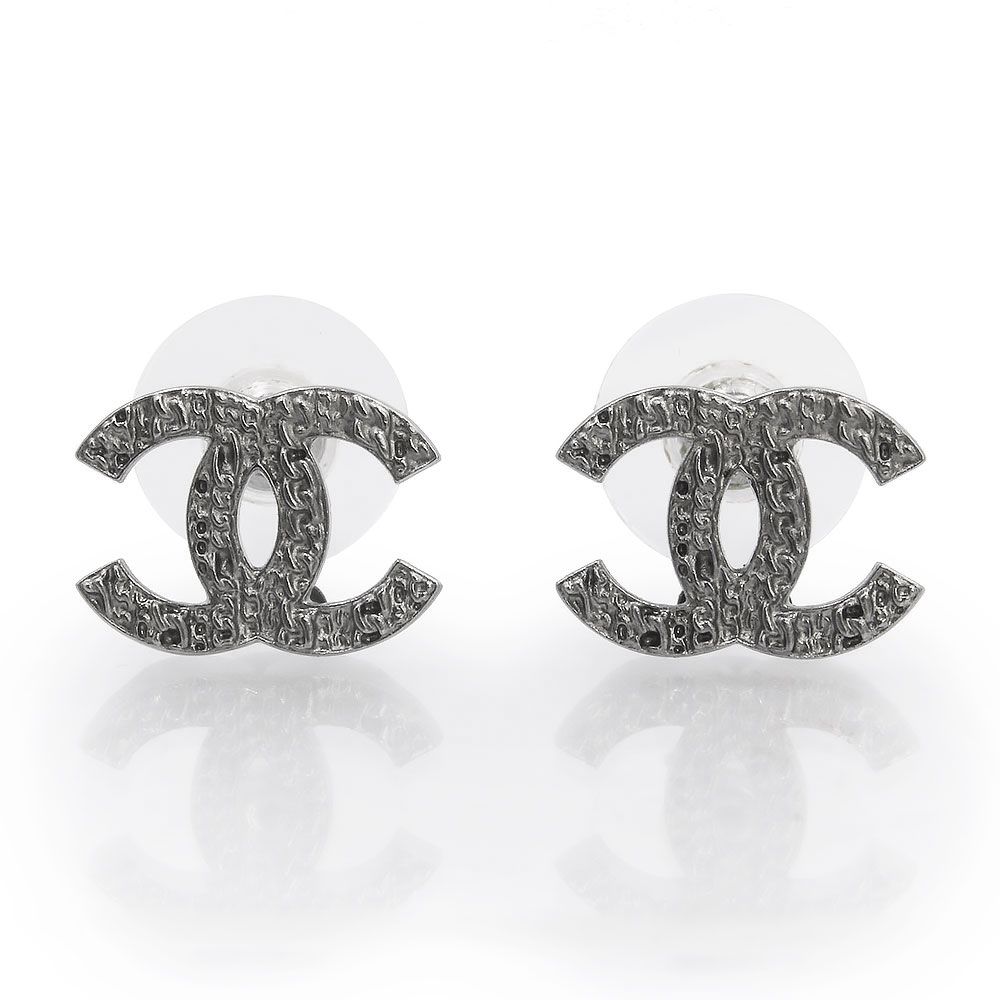 シャネル チェーン ココマーク ピアス ガンメタル シルバー A64831 箱