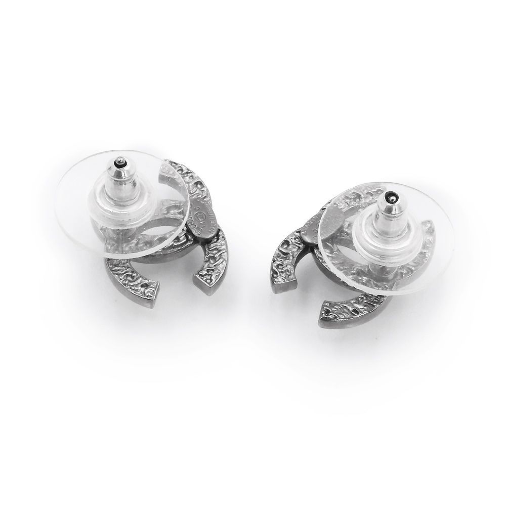 シャネル チェーン ココマーク ピアス ガンメタル シルバー A64831 箱