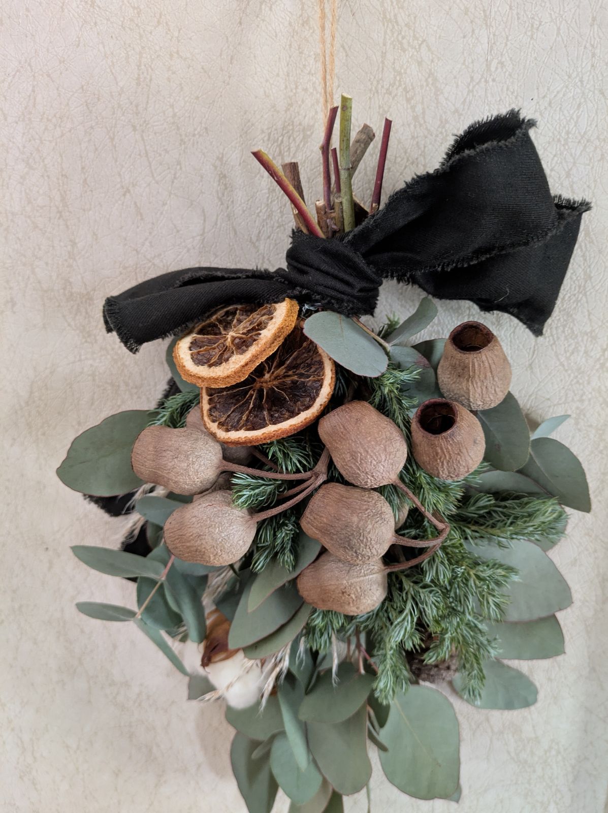 40cm弱】クリスマス スワッグ ポポラス ベルガムナッツ コットン