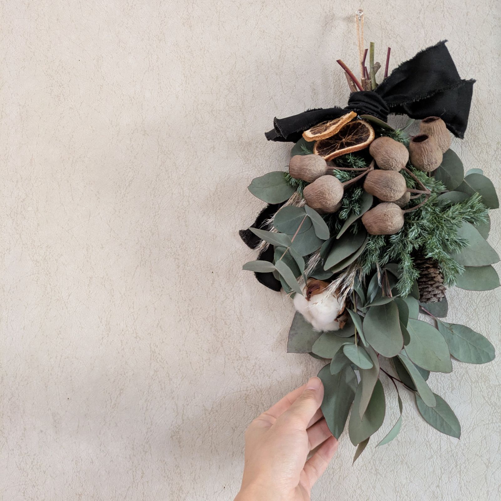 40cm弱】クリスマス スワッグ ポポラス ベルガムナッツ コットン