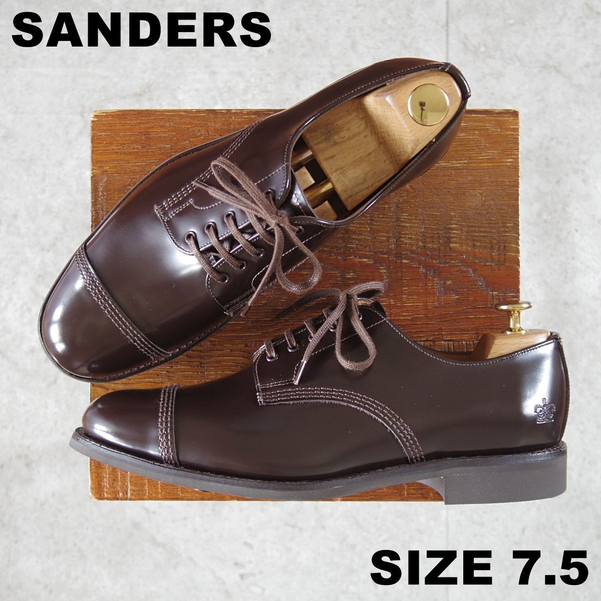 英 サンダース SIZE 7.5 定価 68 200- ミリタリー Military Derby Shoe ストレートチップ EBONY 濃茶 o 136