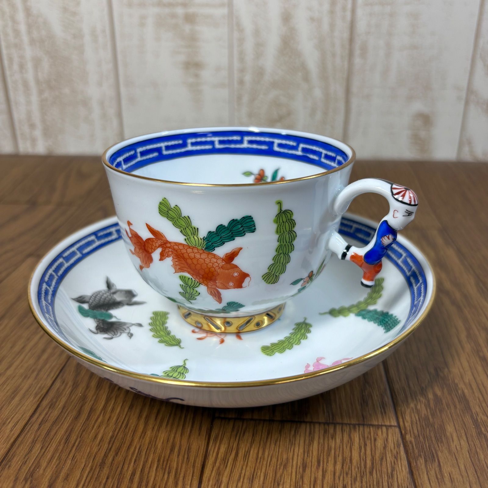 ヘレンド シノワズリ 中国趣味 ポワッソン ミニティーポットとラージカップ＆ソーサ