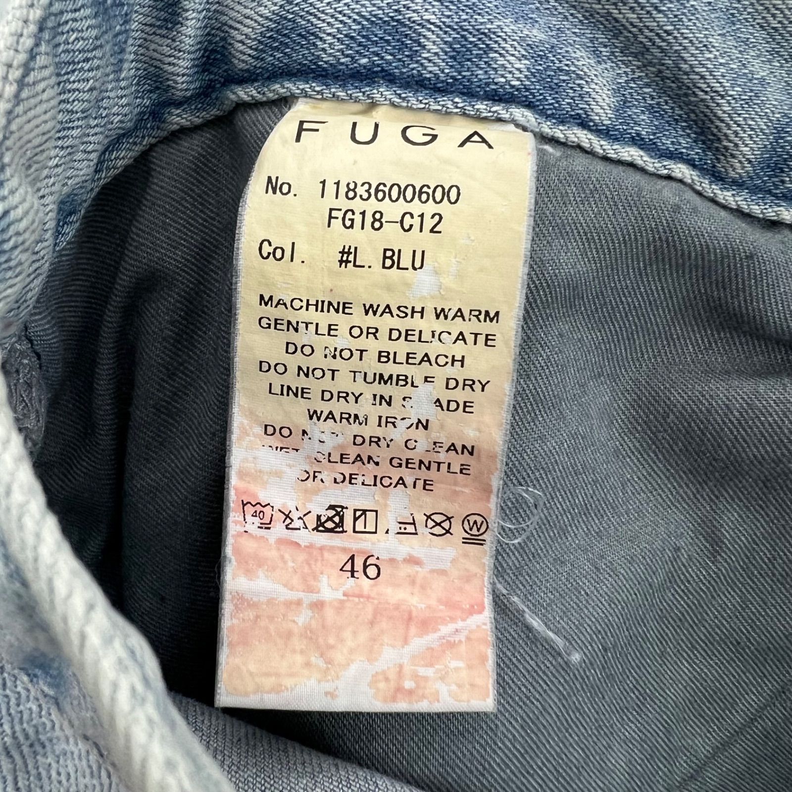 FUGA y2k style archive damaged denim pants 46 フーガ ダメージ加工 