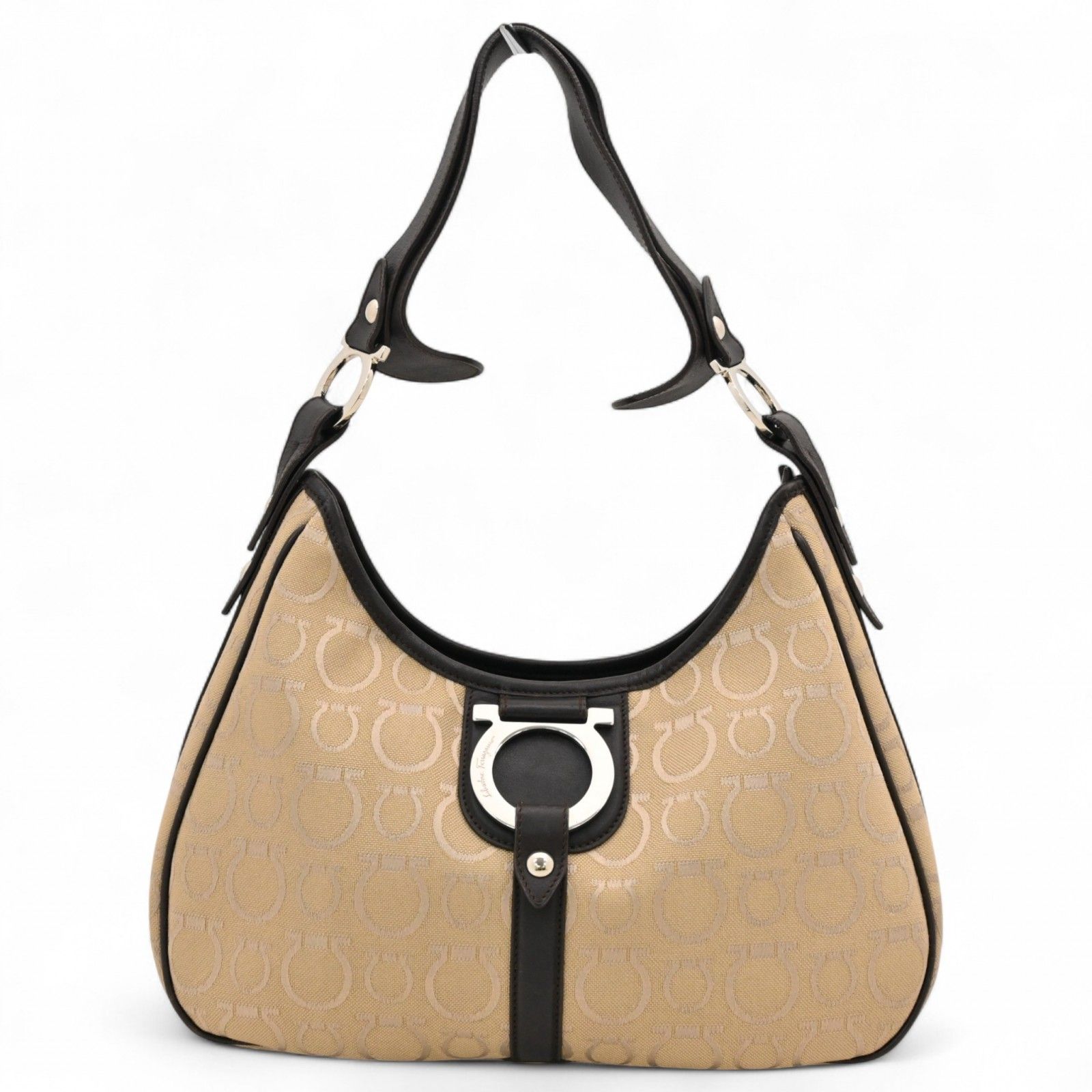 超希少✨フェラガモ ガンチーニ　リボン　 ショルダーバッグ キャンバス フェラガモ ガンチーニ キャンバス ワンショルダーバッグ Aランク