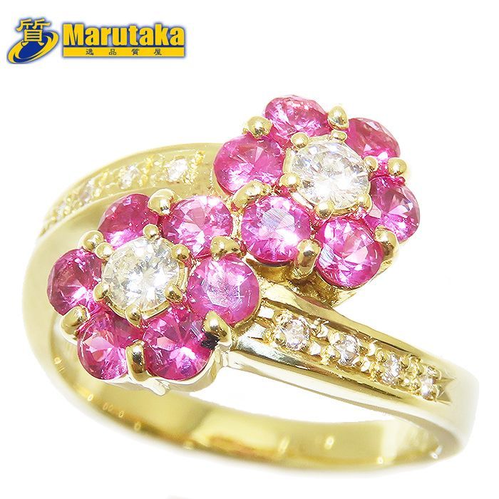 極美品 お花がモチーフ！ルビー&ダイヤモンドK18リング【磨き済み】 ルビー ダイヤモンド フラワーモチーフリング R 1.61ct D 0.10ct K18WG