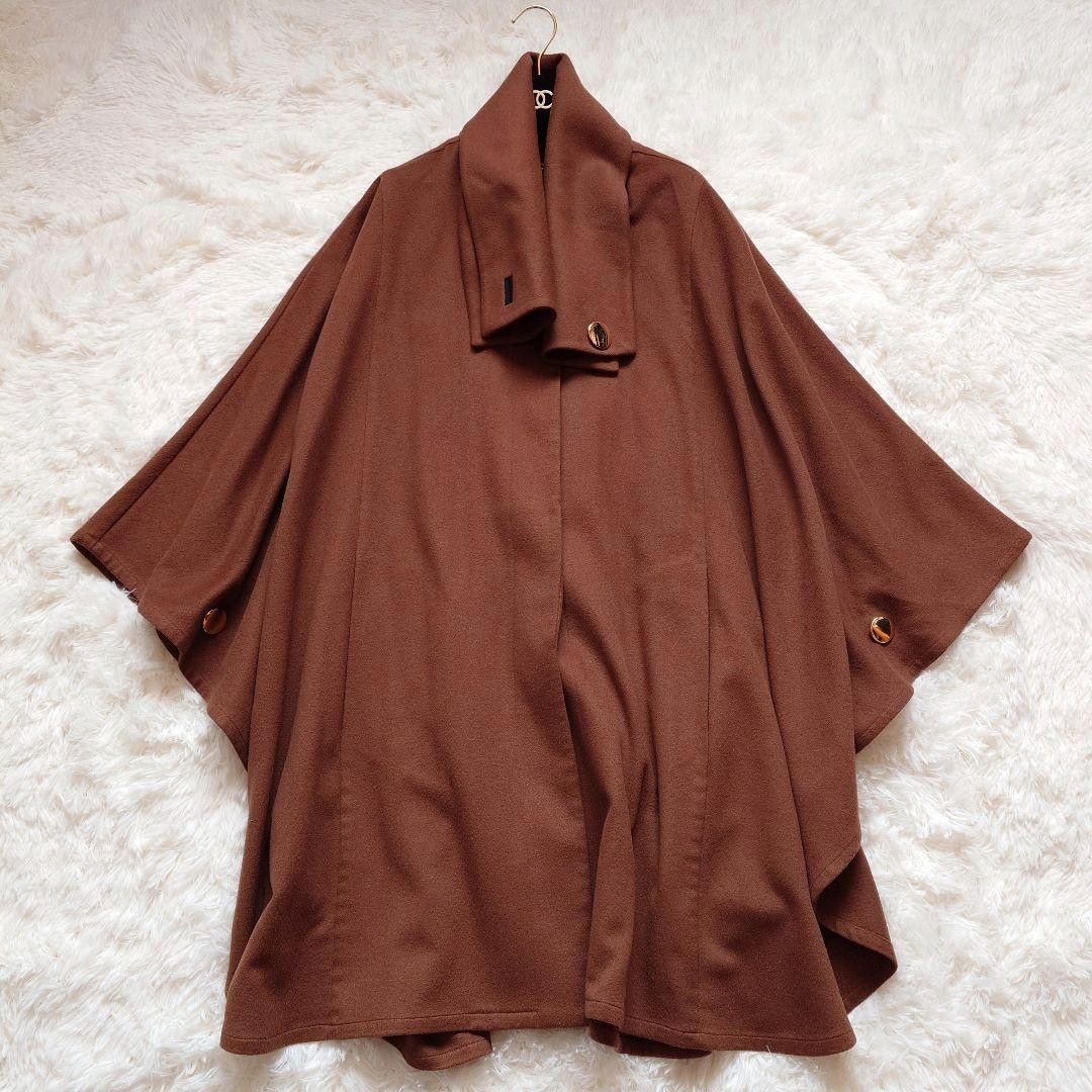 A-K-R-I-S【スイス製】カシミヤ　ロングコート ブラウン AKRIS アクリス カシミヤ100% ポンチョ ロングコート ロングコート 金