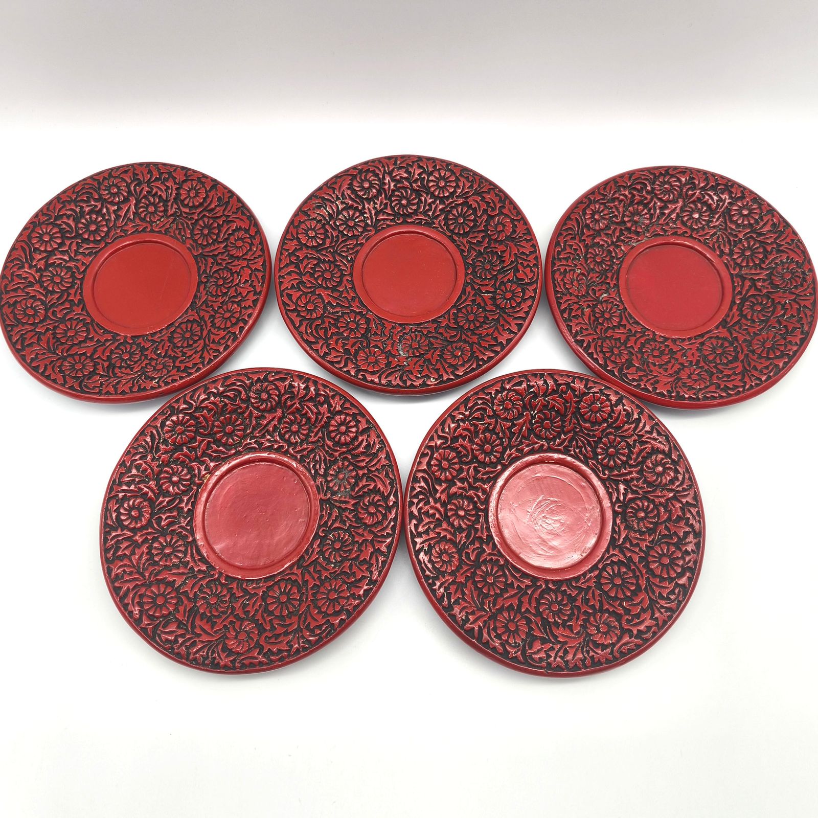 仙台の埋木細工 工芸品『茶托』5客 仙台堆朱・茶托・5客揃・漆器・伝統工芸・No.251105-14・梱包サイズ60