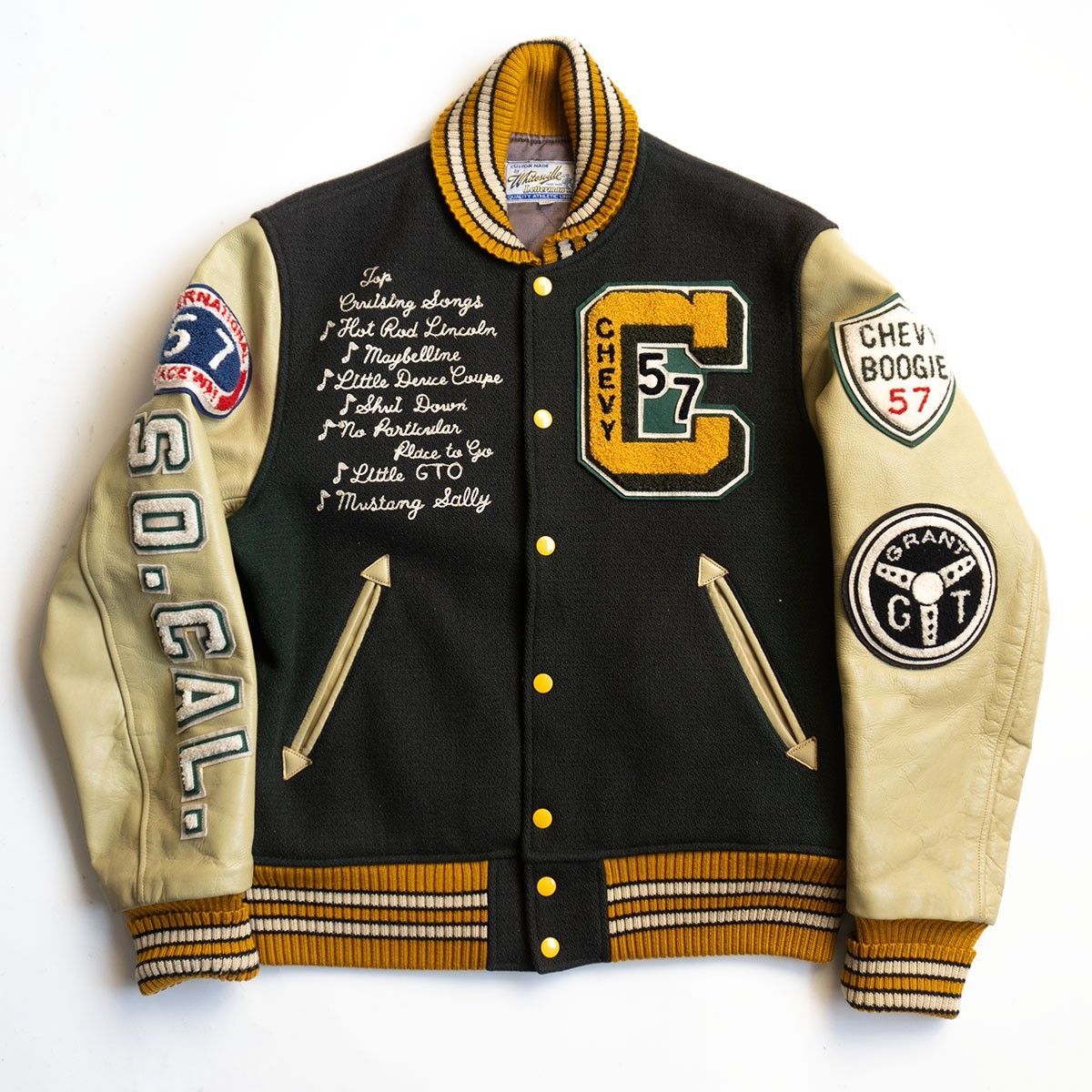 美品】WHITESVILLE【フルデコ レザースリーブ スタジャン】40