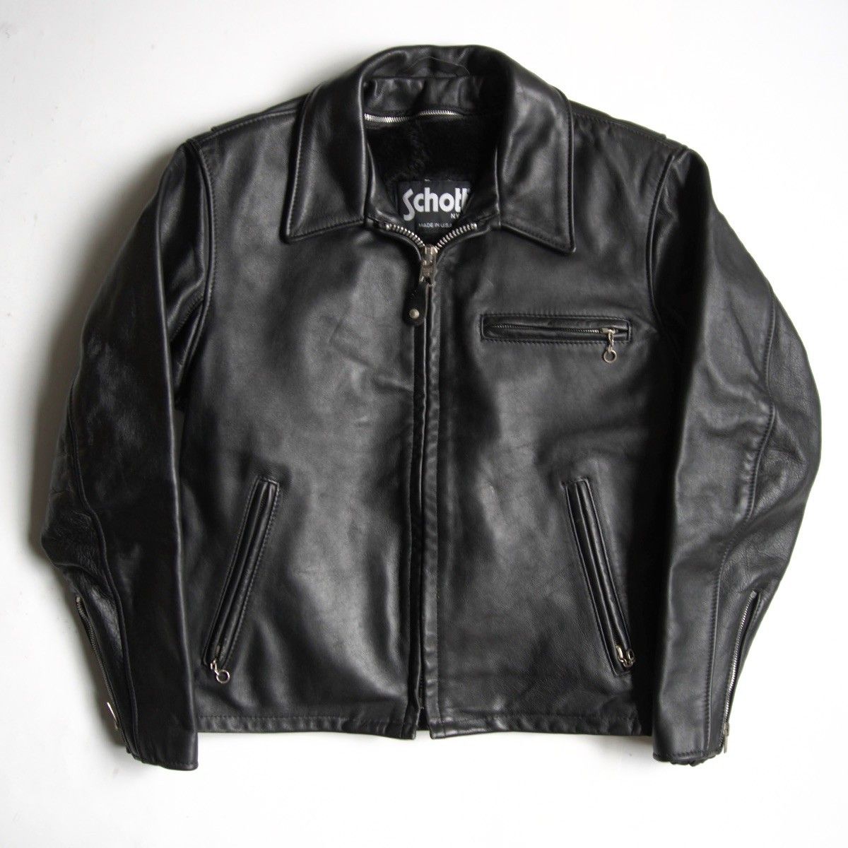 美品】SCHOTT【642/シングルライダースジャケット】38 襟 レザー