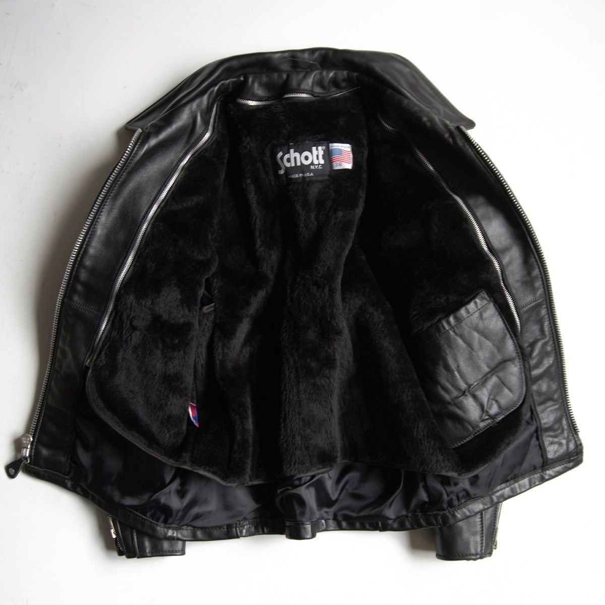 美品】SCHOTT【642/シングルライダースジャケット】38 襟 レザー