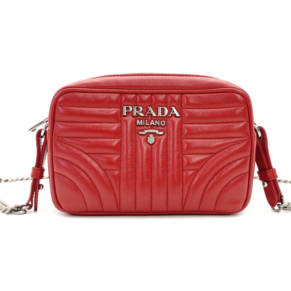 プラダ PRADA ダイアグラム チェーン ショルダーバッグ レッド レザー シルバー金具 クロスボディ 7 10 721