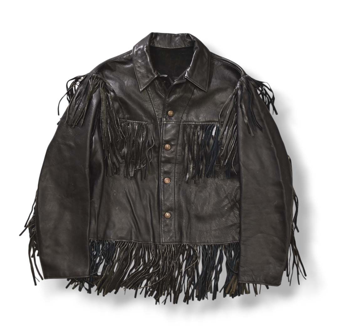 古着 unknown フリンジ レザージャケット フルスナップ 牛革 革ジャン