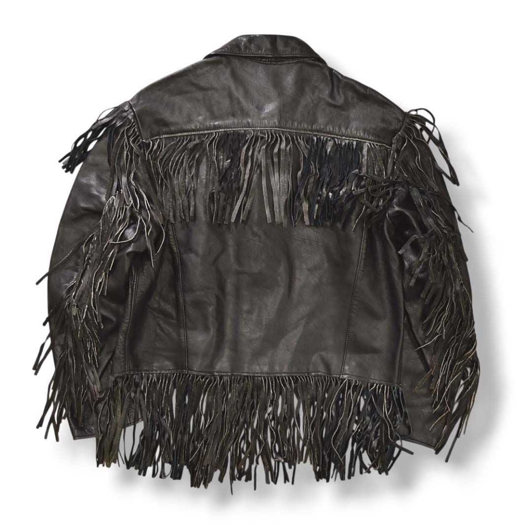 古着 unknown フリンジ レザージャケット フルスナップ 牛革 革ジャン