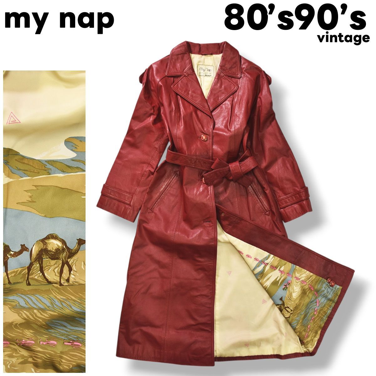 90's 本革カウソフト レザーロングコート レッド 9号 ベルト付　y2k Giuseppe Di Morabito レザー トレンチコート | レッド | FARFETCH JP