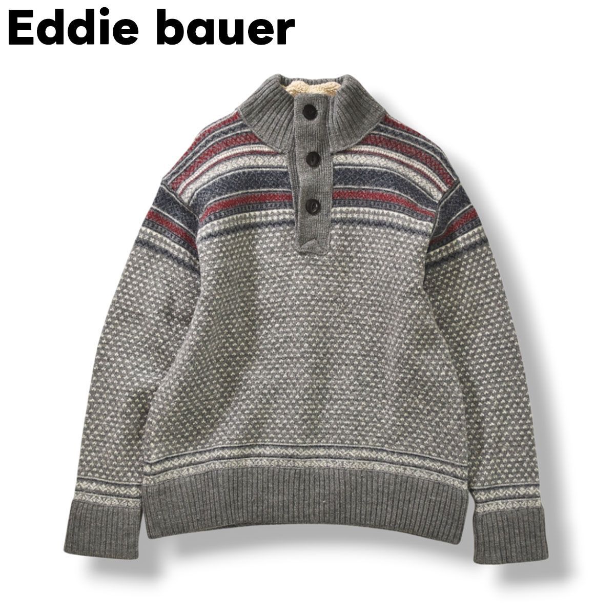 エディーバウアー Eddie bauer バーズアイ ハーフジップ&ボタン メリノ 