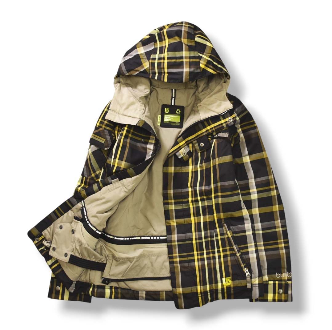 防寒 バートン BURTON スノーボード スノボ ジャケット ジャンパー ウィンドブレーカー ドライライド DRYRIDE 中綿 S チェック柄 ブラック x イエロー ウィンター スポーツ ウェア レディース