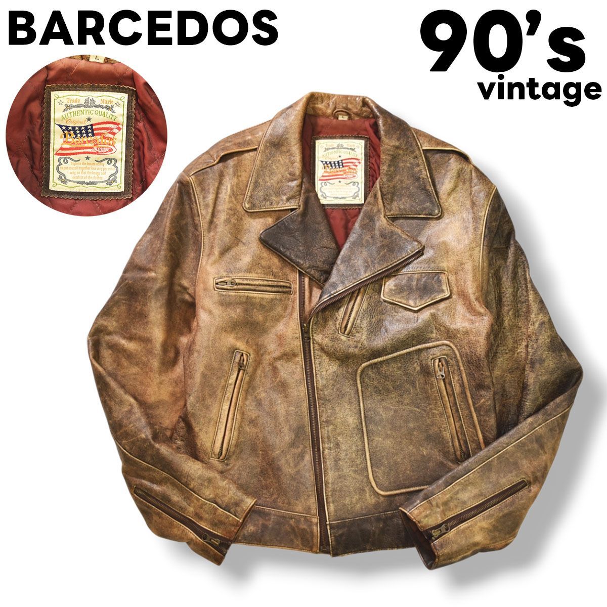 こなれた風合い】 90sヴィンテージ バルセドス BARCEDOS レザー ダブル