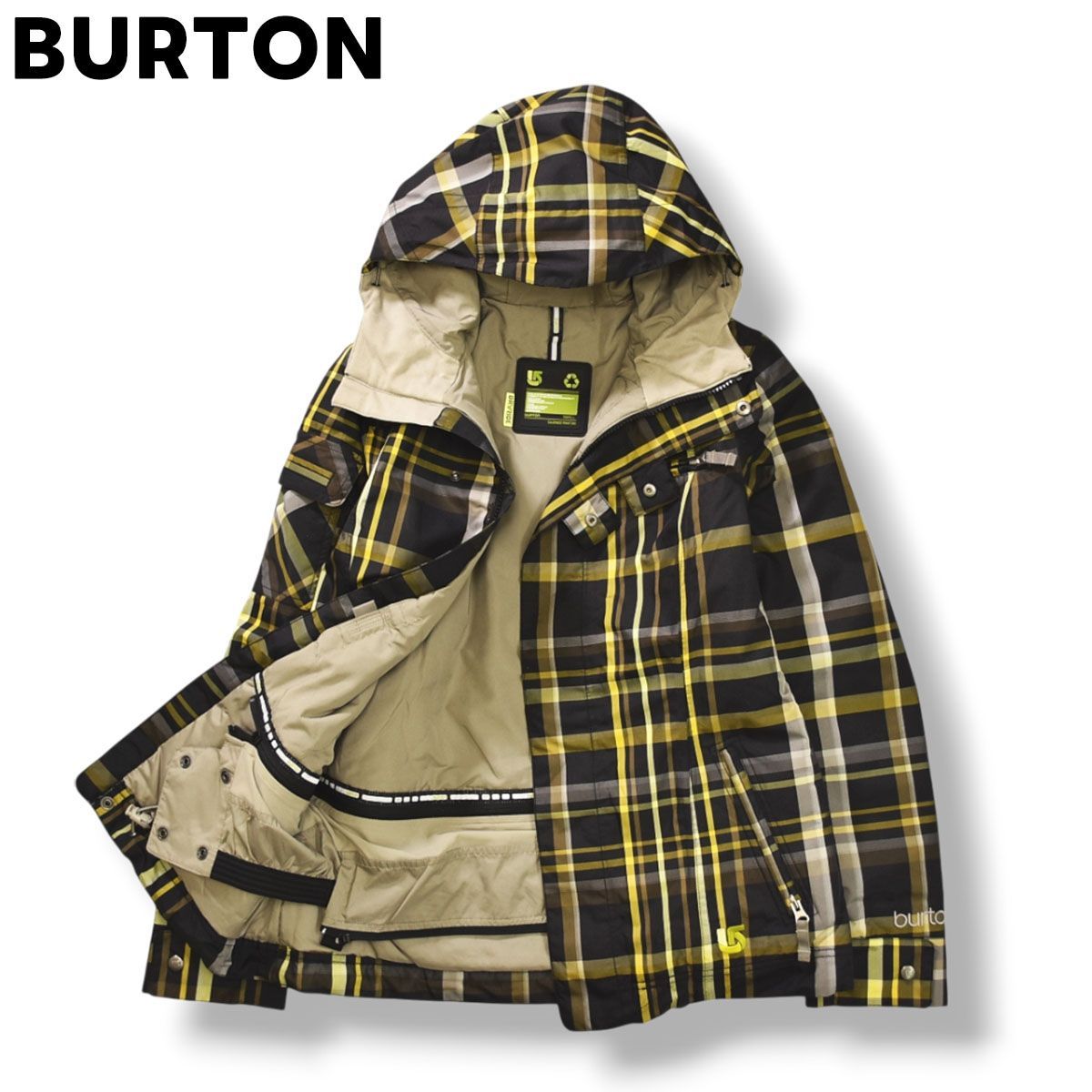 【防寒】 バートン BURTON スノーボード スノボ ジャケット ジャンパー ウィンドブレーカー ドライライド DRYRIDE 中綿 S チェック柄 ブラック x イエロー ウィンター スポーツ ウェア レディース